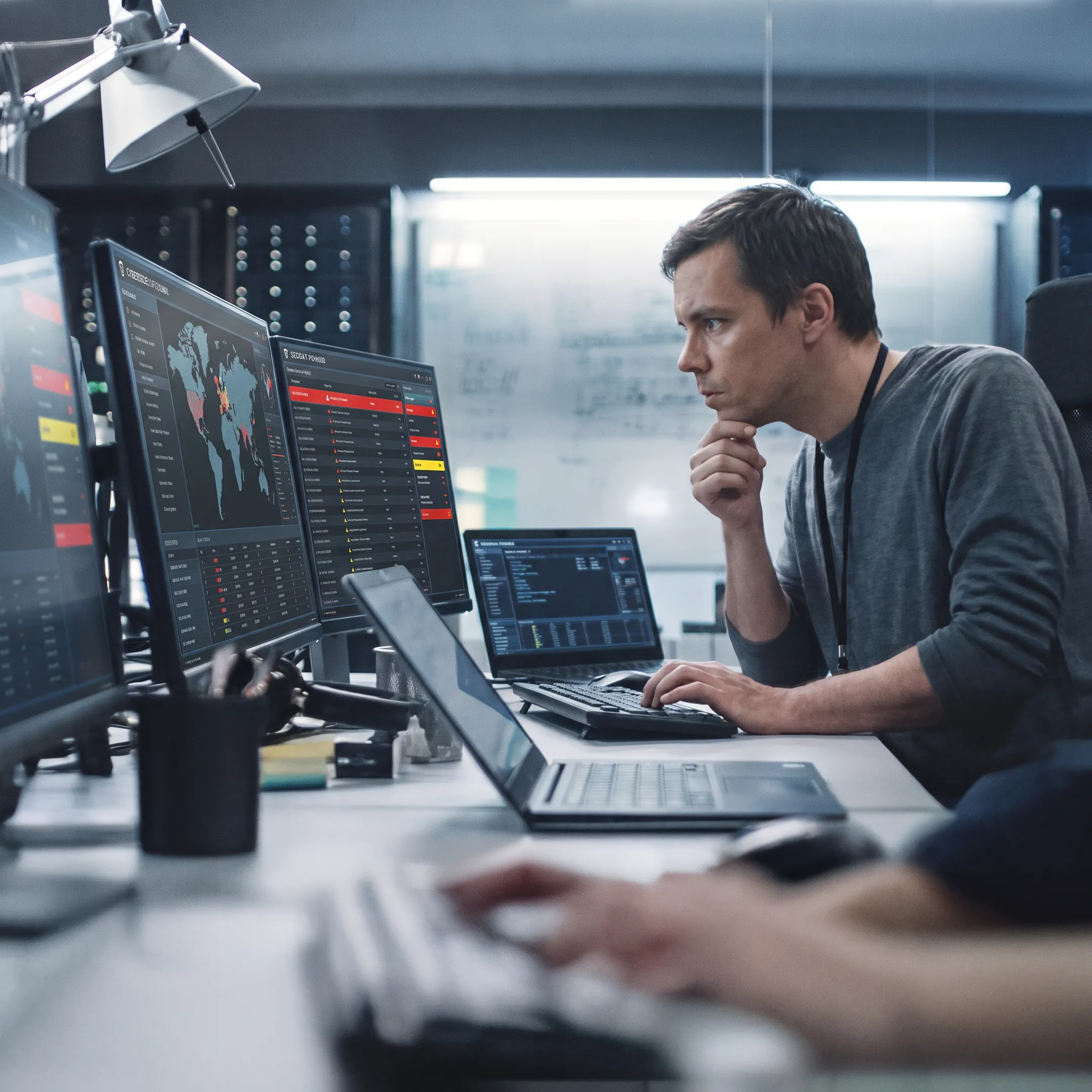 Cybersecurity analyst monitoring endpoint threats