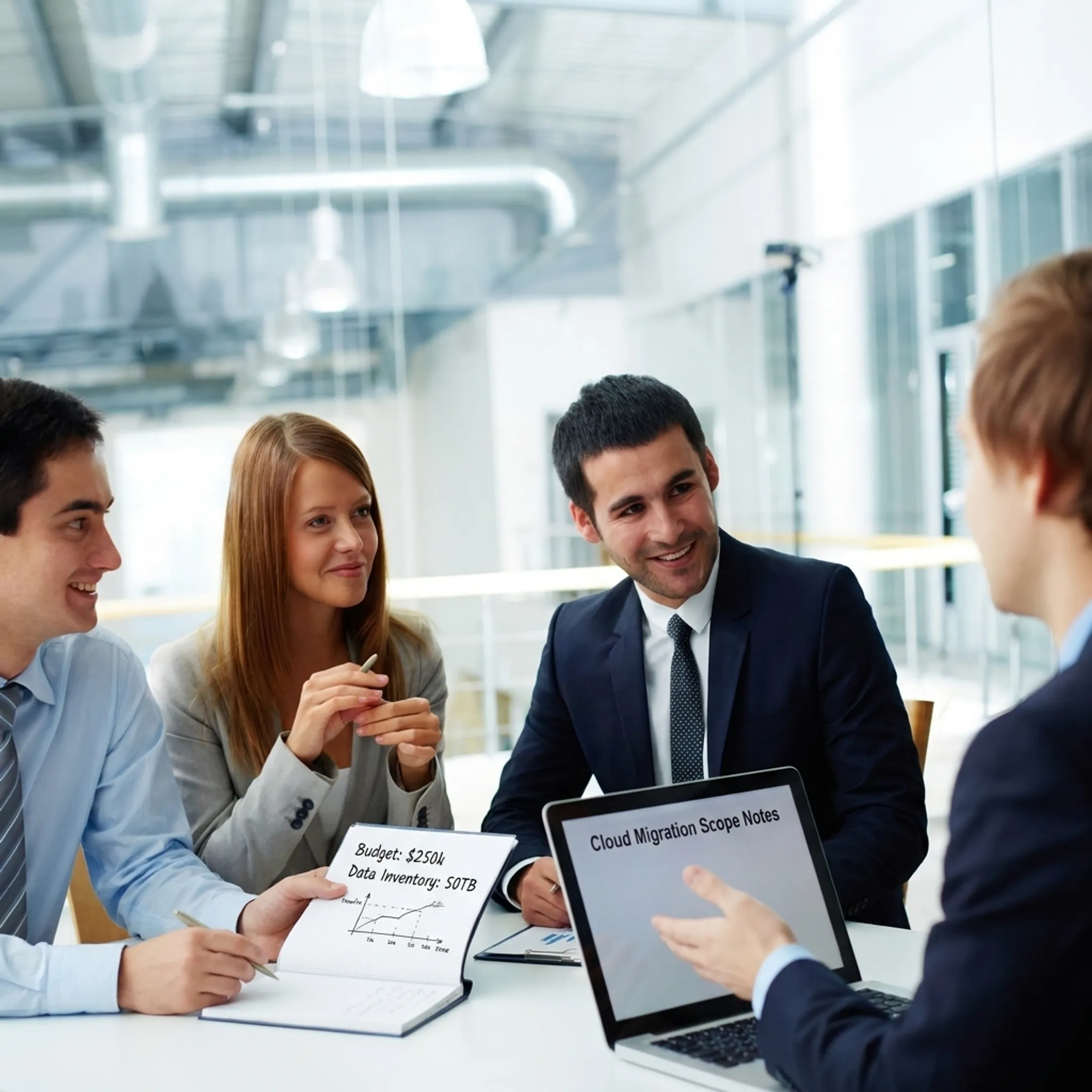 Business team reviewing cloud migration costs