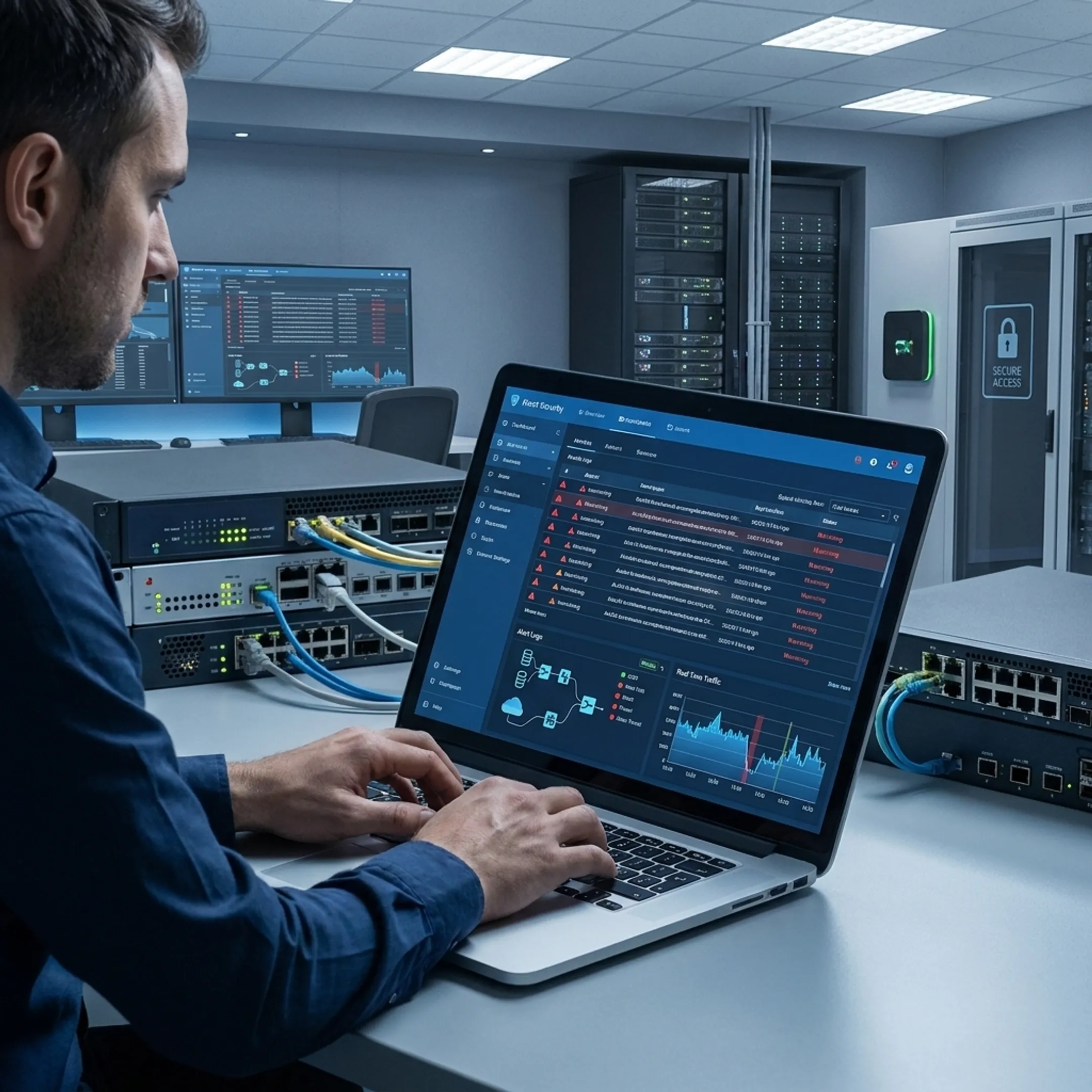 Business network protected by cybersecurity tools