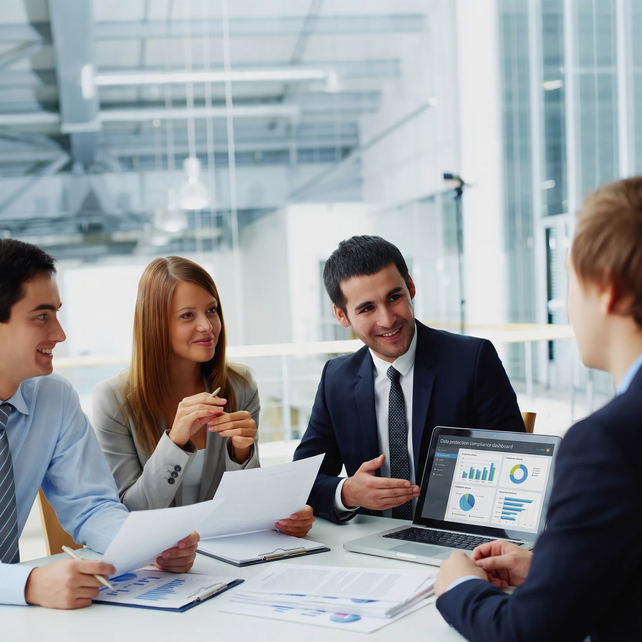 Consultant reviewing data privacy controls with a business team