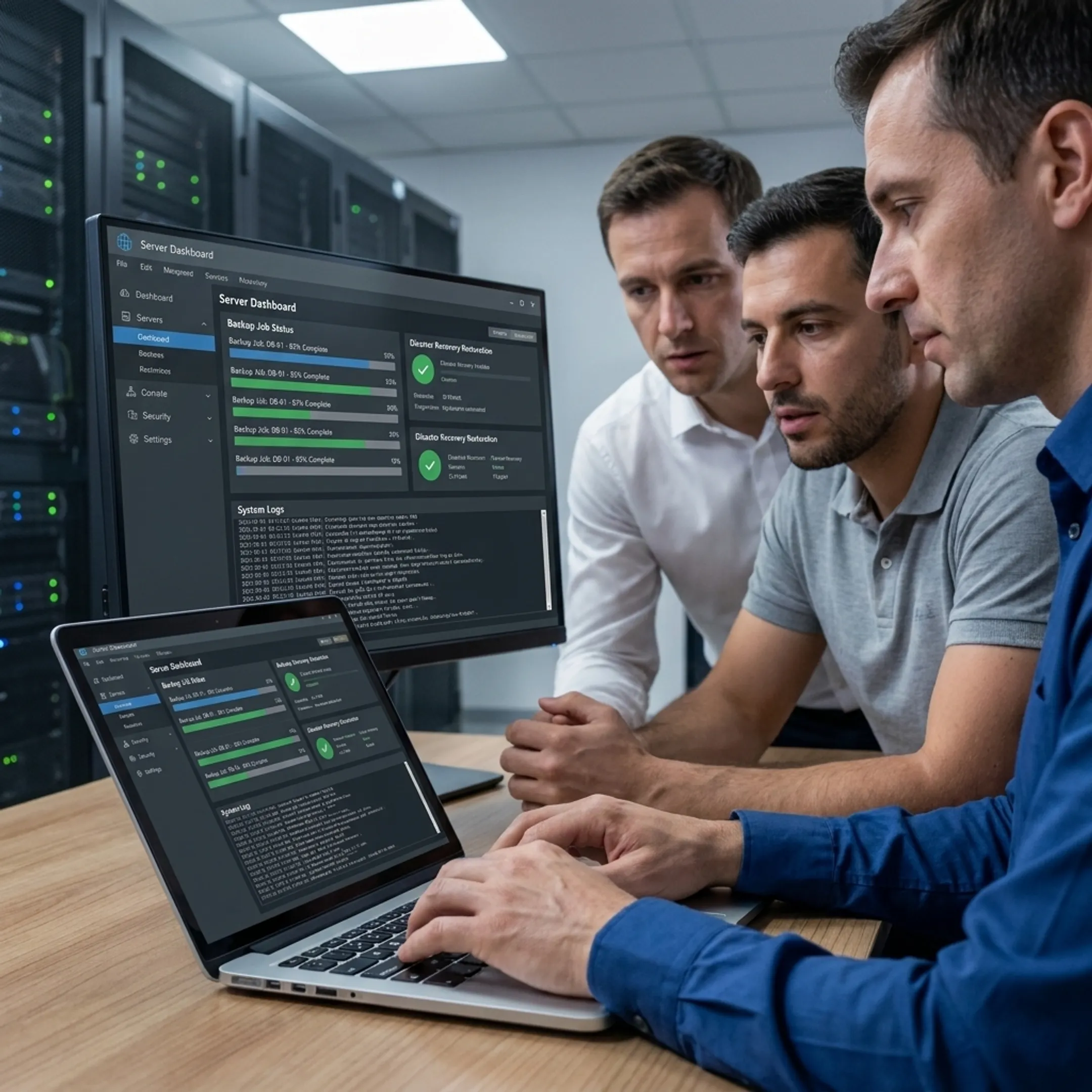 IT team testing disaster recovery systems