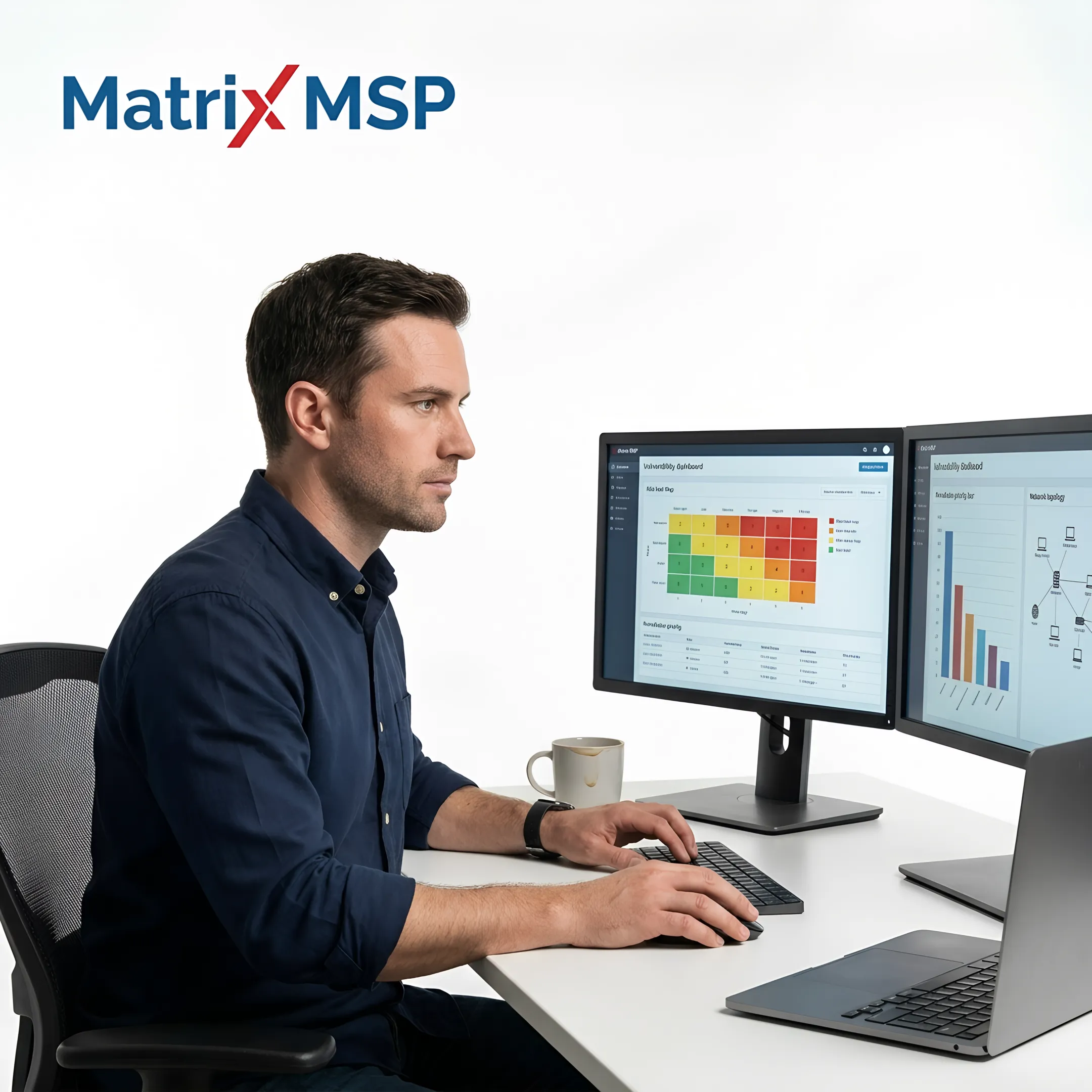 Cybersecurity analyst reviewing vulnerability data