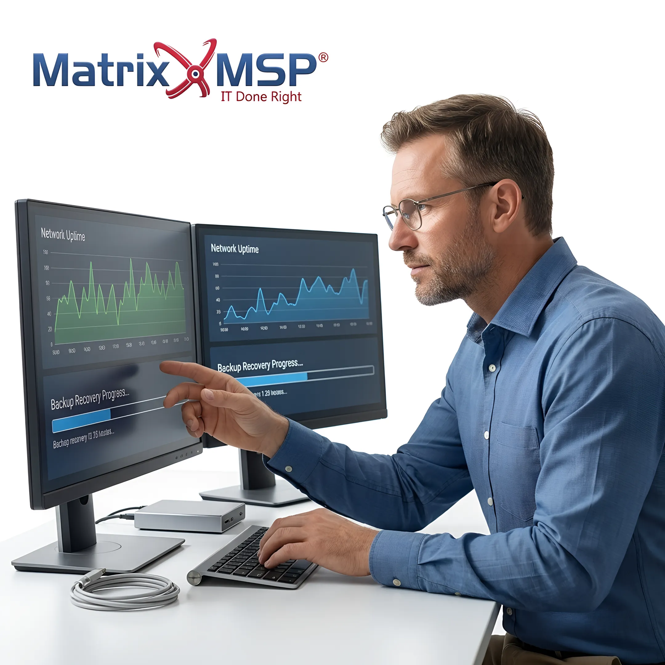 IT professional reviewing data recovery status