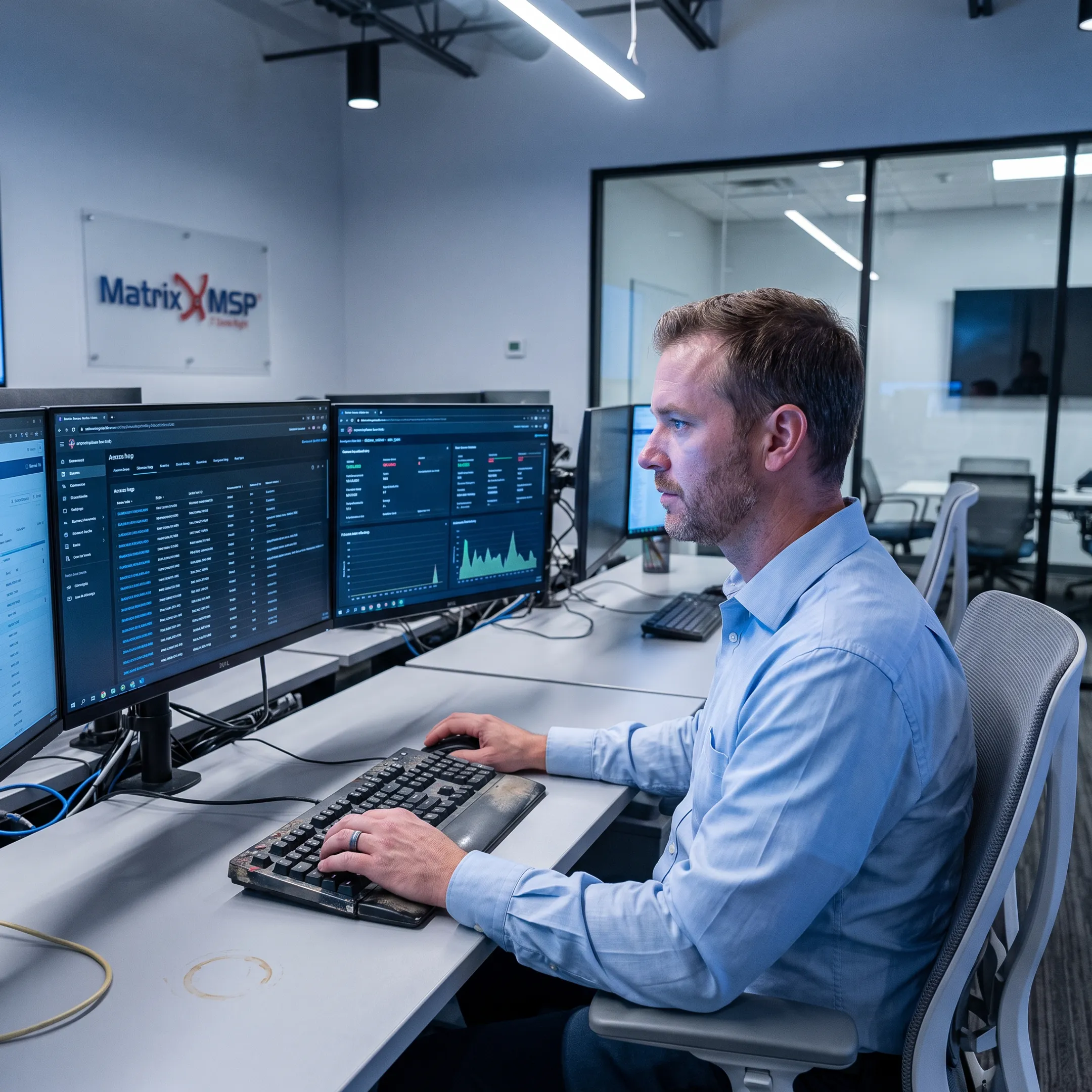 IT engineer monitoring secure cloud network connections