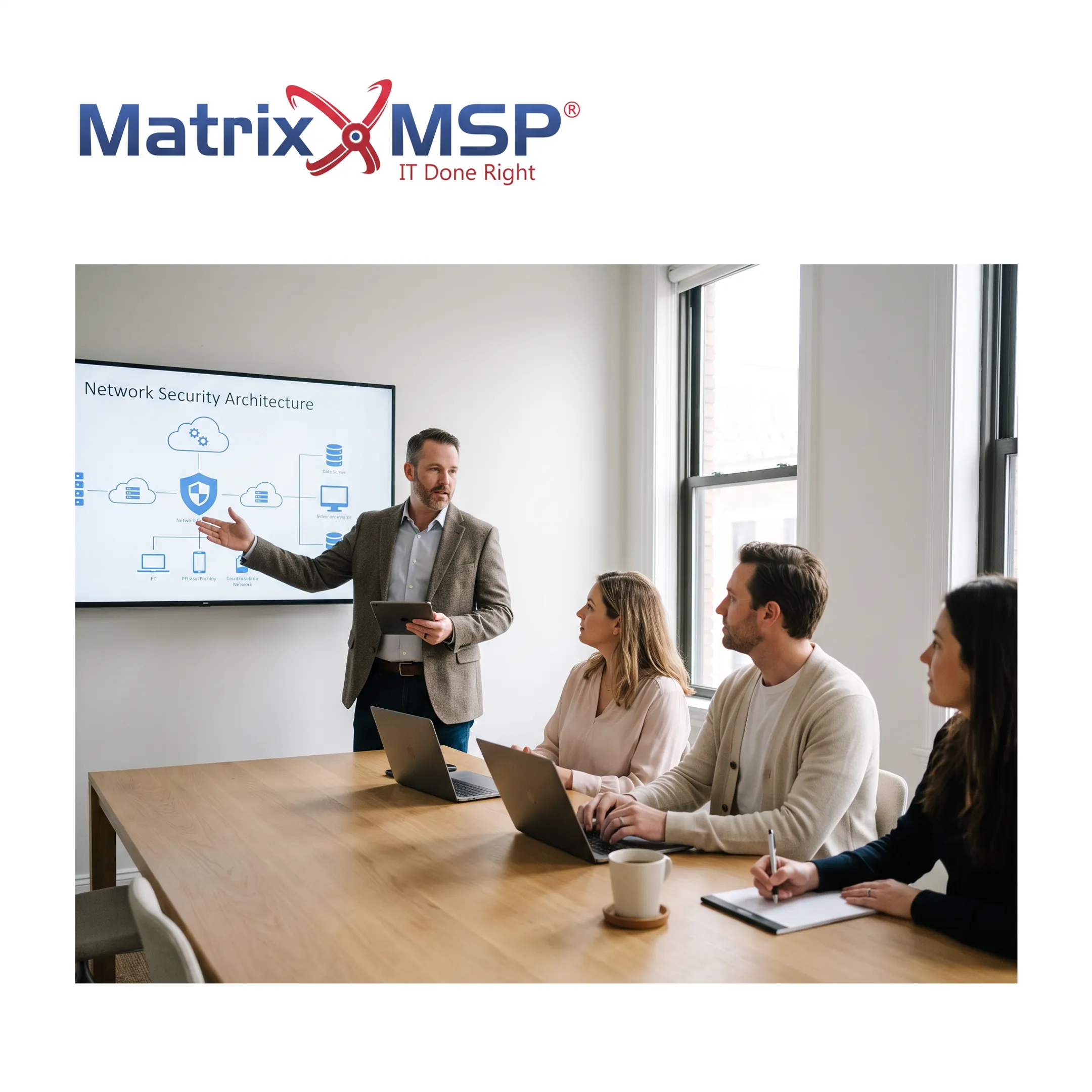 IT consultant discussing technology strategy with business leaders