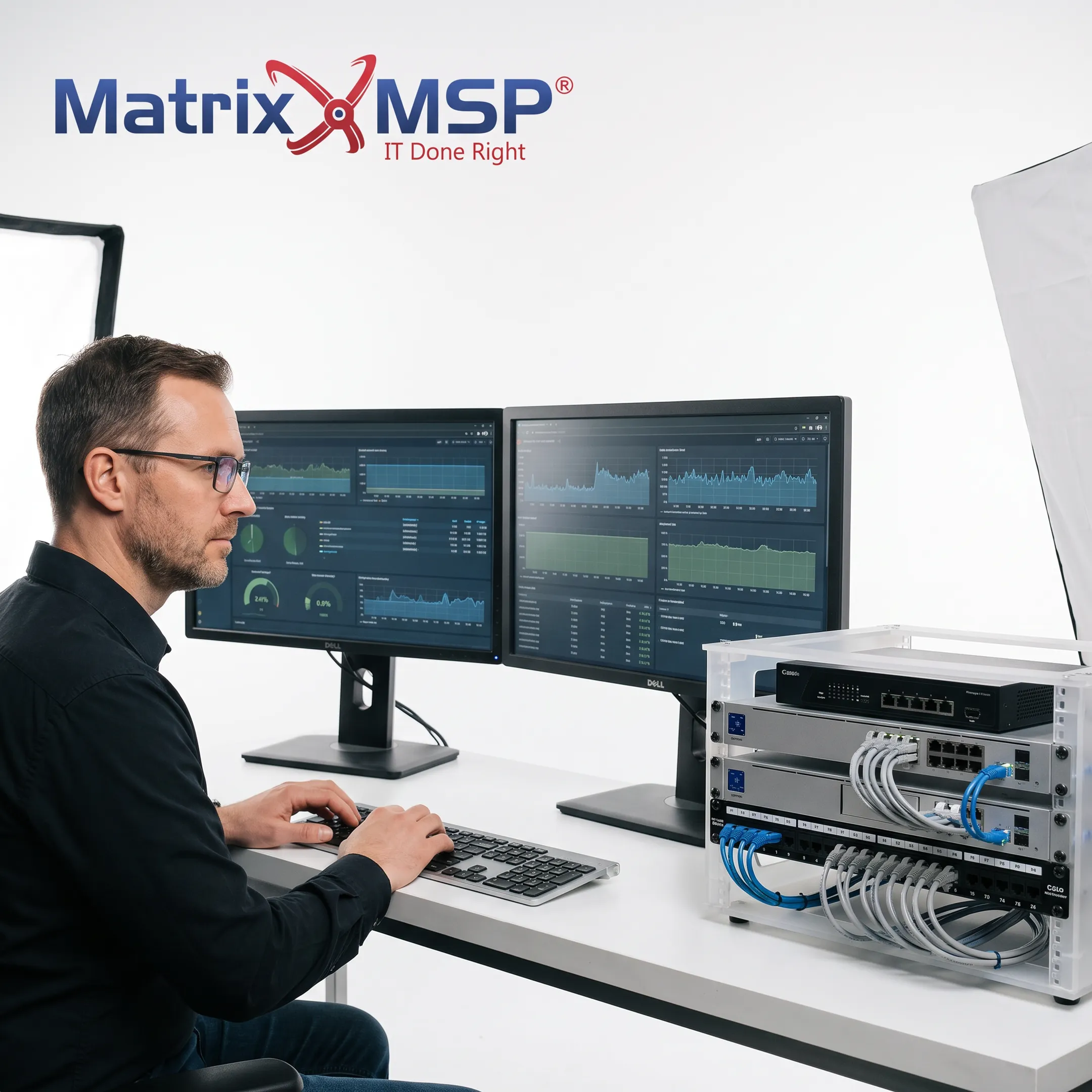IT engineer monitoring a business network