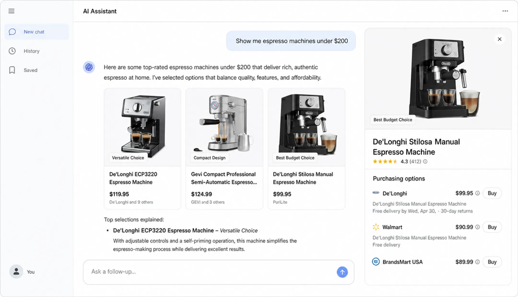 ChatGPT Shopping interface showing AI-generated product recommendations