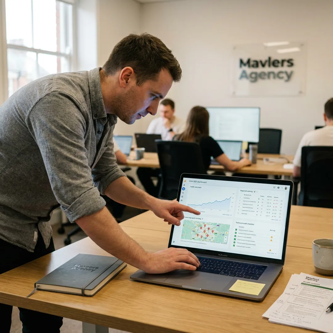 SEO consultant reviewing analytics dashboard
