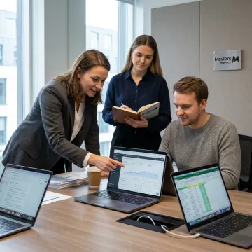 Organic marketing strategy team working on SEO dashboards
