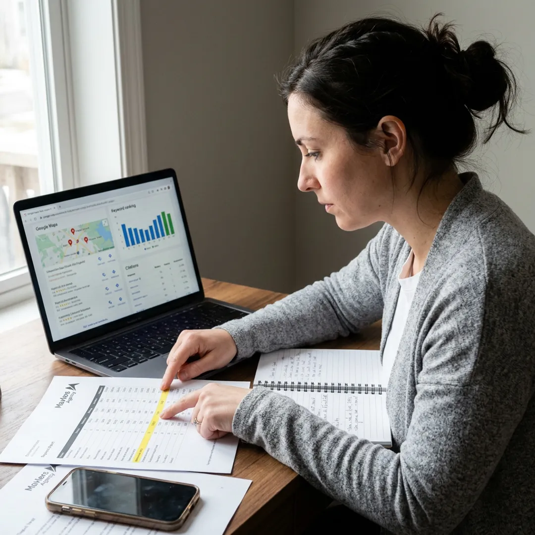 SEO specialist reviewing local search rankings
