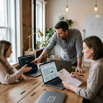 Ecommerce development team reviewing an online store build