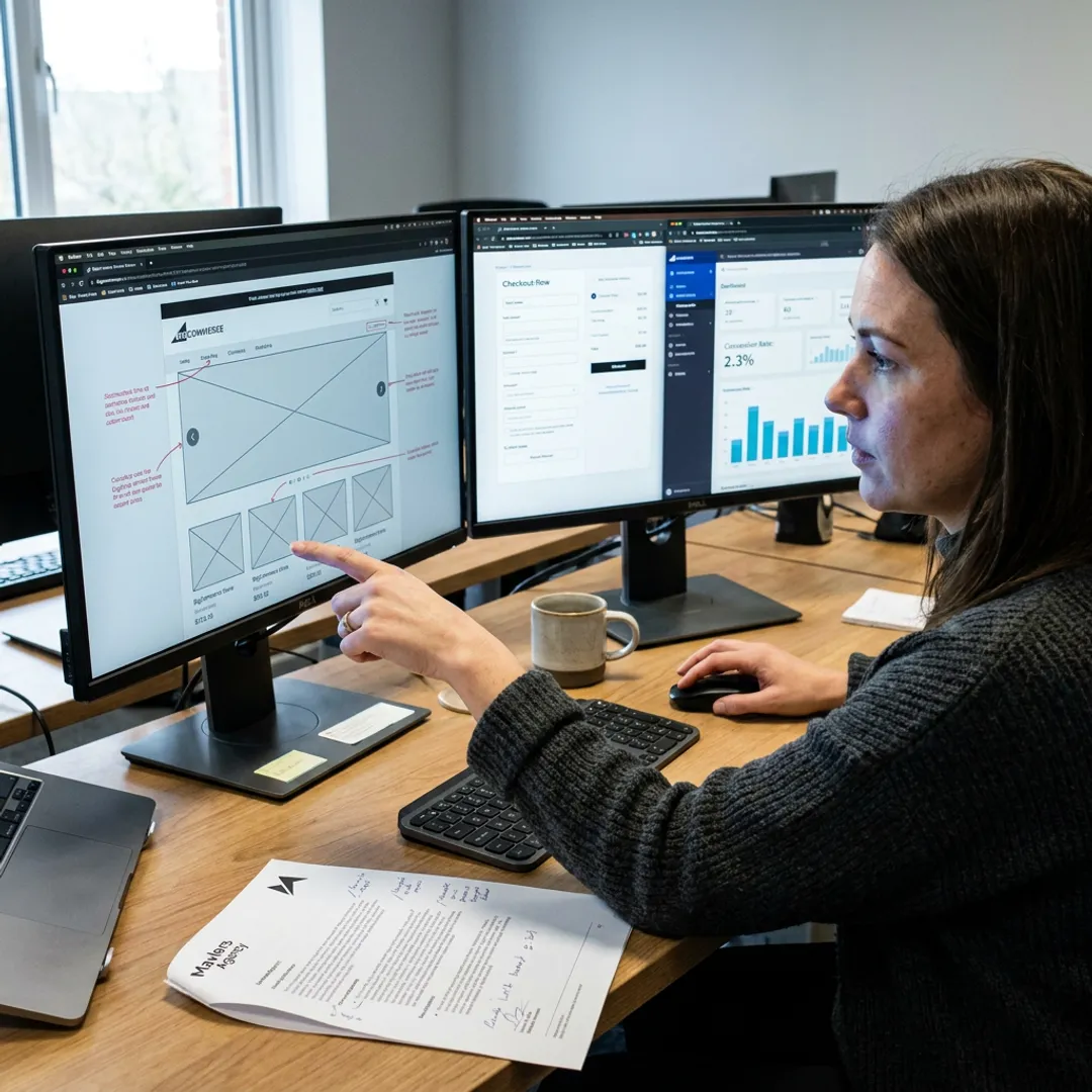Designer reviewing BigCommerce storefront layouts