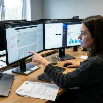 Designer reviewing BigCommerce storefront layouts