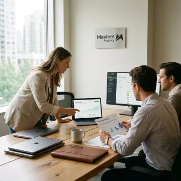 SEO outsourcing specialists reviewing campaign performance