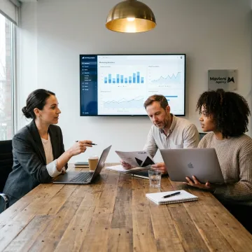 B2B digital marketing team analyzing campaign performance