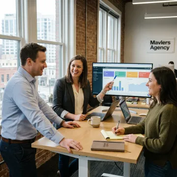 Digital marketing team reviewing Baltimore campaign performance
