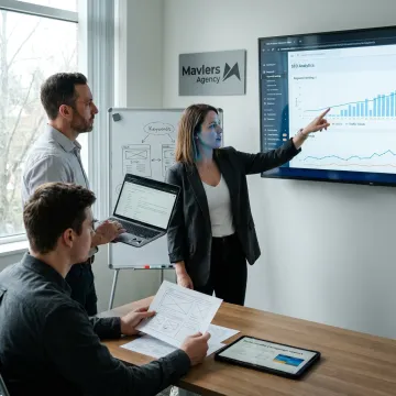 Web design and SEO team planning a website launch