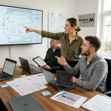 Web development team planning a website launch