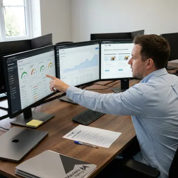 Designer and developer reviewing WordPress website layouts