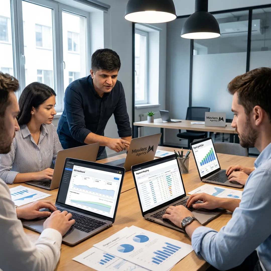 Organic marketing team reviewing SEO strategy