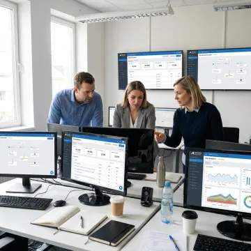 Digital marketing team reviewing campaign dashboards