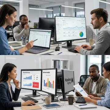 SEO team reviewing dashboards and search performance