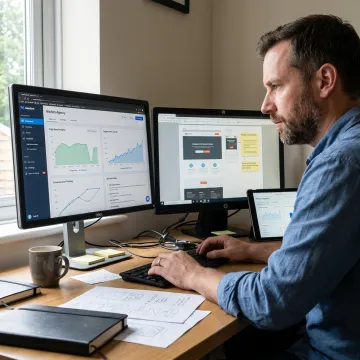 Web designer optimizing a responsive website for speed and conversions