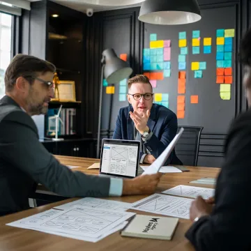 Agency team reviewing outsourced web design workflow