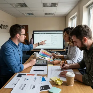 Outsourced web design team creating website mockups