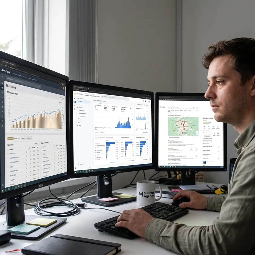 SEO strategist reviewing analytics dashboard