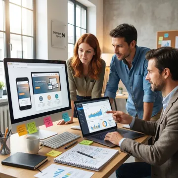 Web design and development team building a website