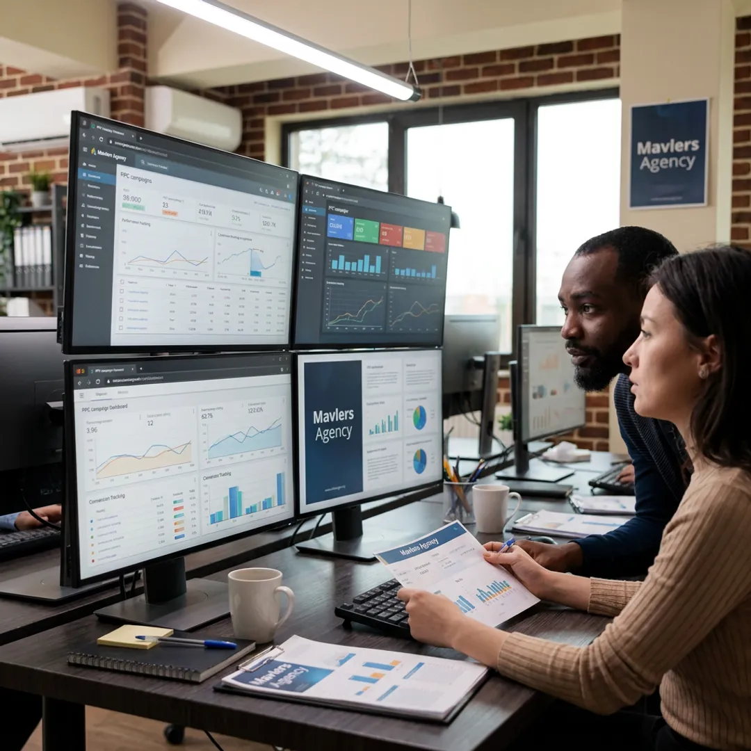 PPC specialists reviewing campaign dashboards