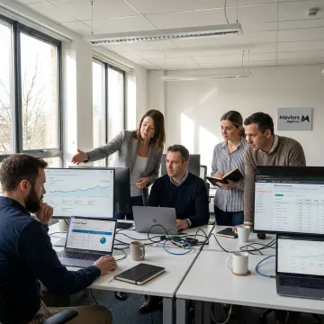 Marketing specialists reviewing campaign dashboards