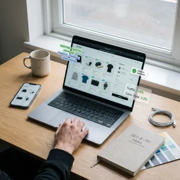Ecommerce website design on laptop and mobile screens