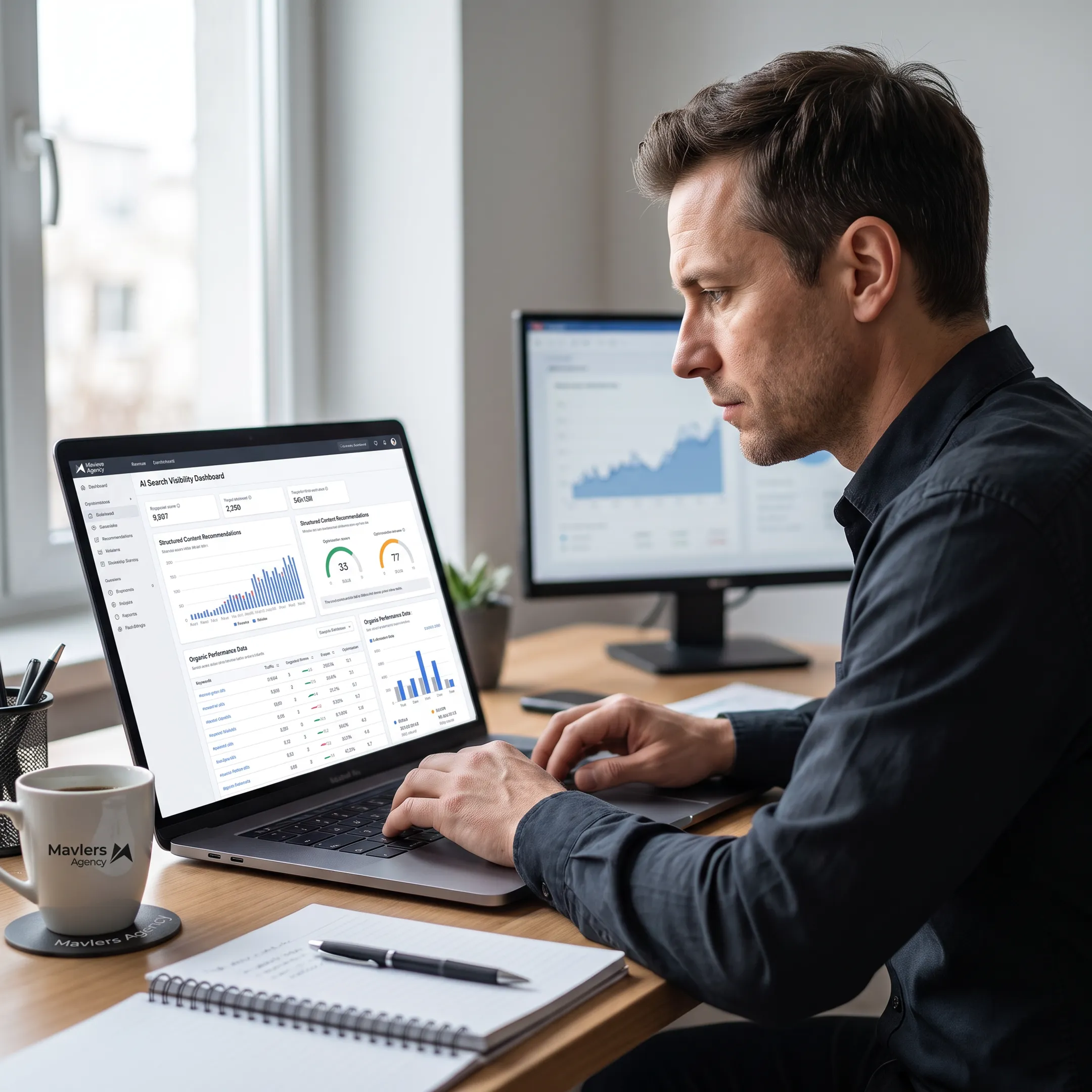 Marketer reviewing AI search visibility data