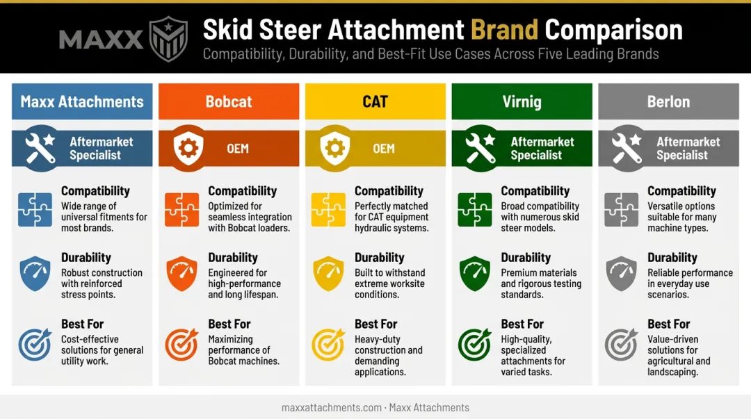 Comparison chart of top 5 skid steer bucket brands durability and compatibility