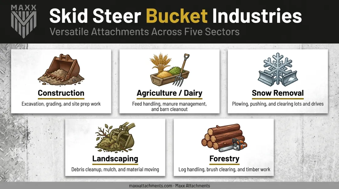 Five industries and applications relying on skid steer bucket attachments