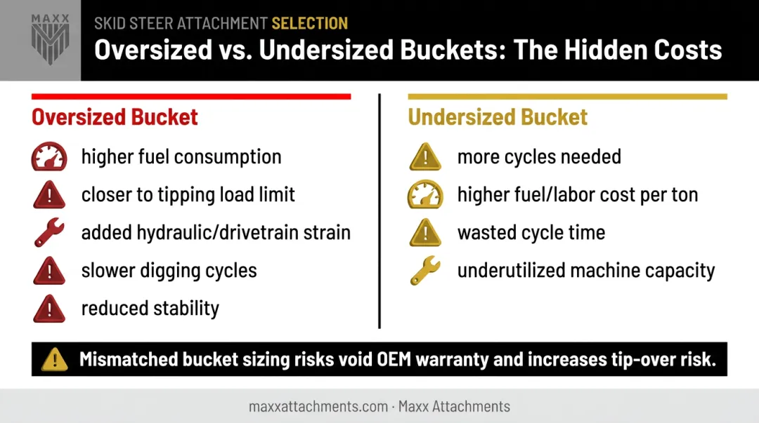 Oversized versus undersized wheel loader bucket risks side-by-side comparison