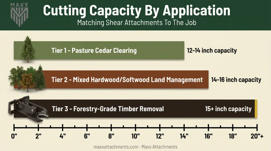 Skid steer tree shear cutting capacity tiers by application type