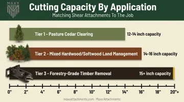 Skid steer tree shear cutting capacity tiers by application type