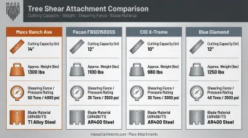 Comparison of top skid steer tree shear brands cutting capacity and specs
