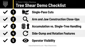 Five-point checklist for evaluating skid steer tree shear demo videos