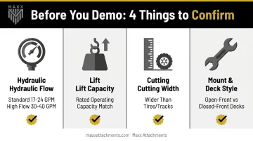 4-point skid steer brush cutter compatibility checklist before scheduling demo