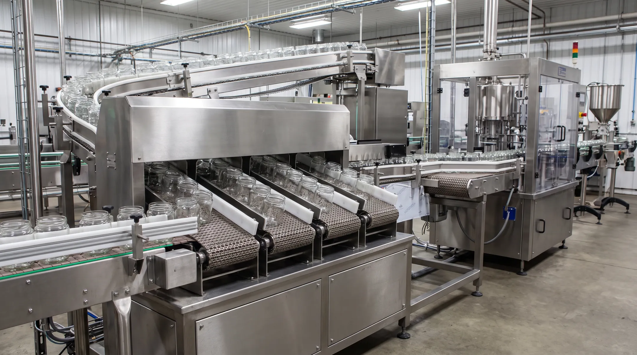 Company four-belt bottle unscrambler integrated into bottling line