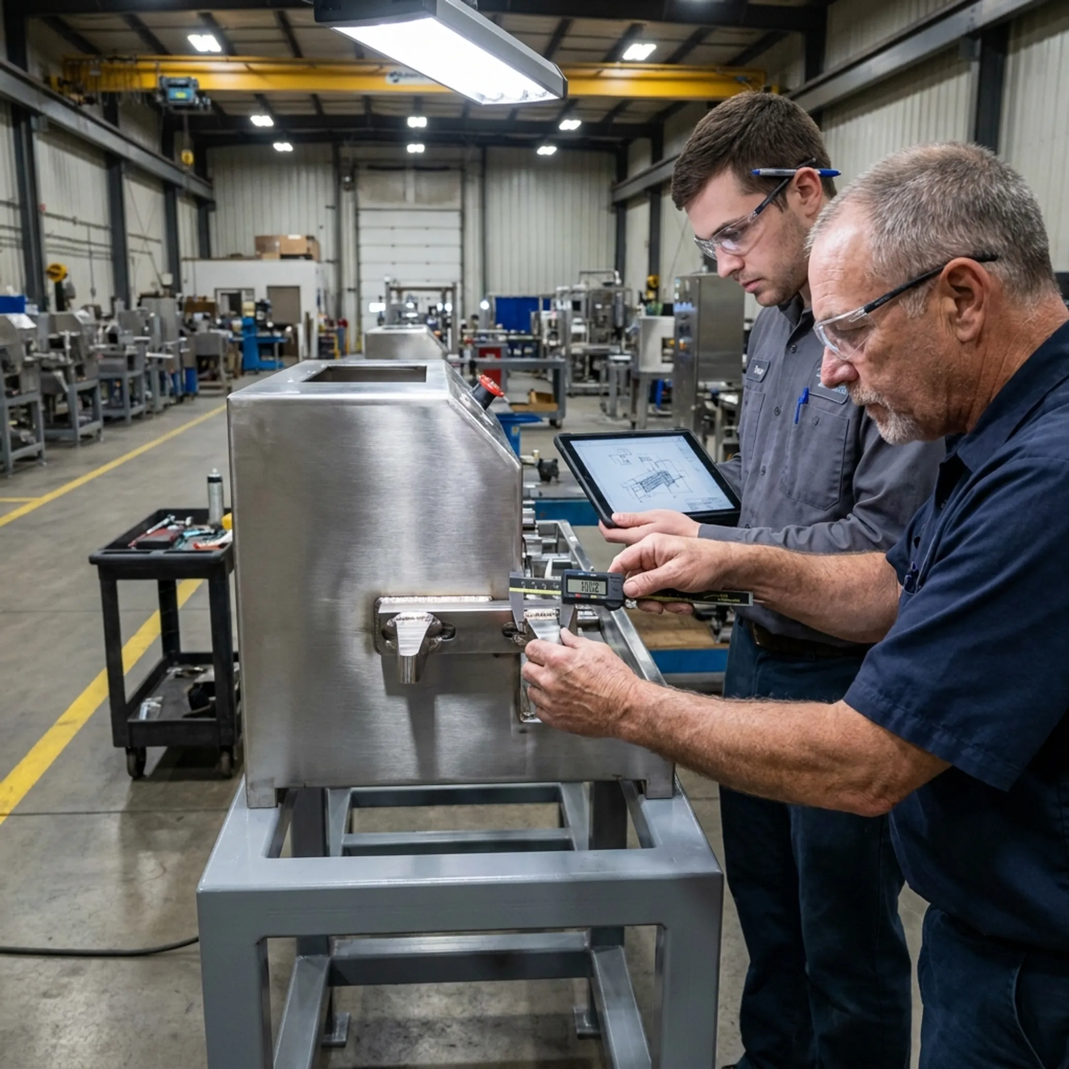 Custom bottle-cleaning equipment being engineered for a packaging application