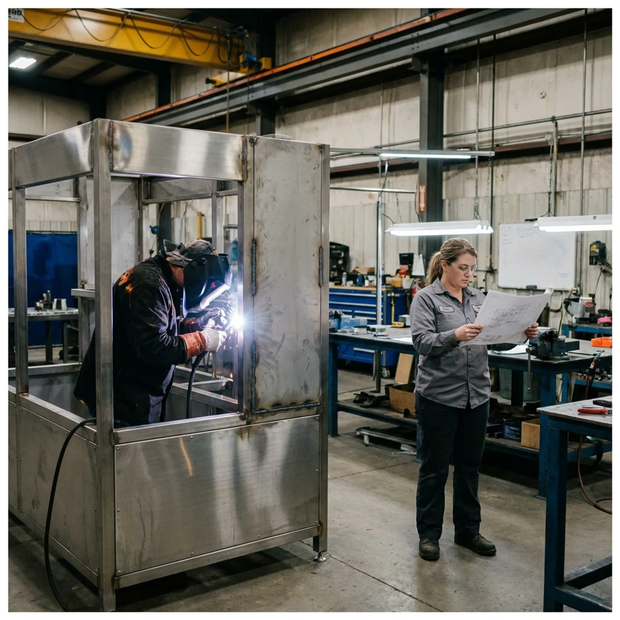 Custom container-cleaning machine being fabricated by engineering specialists