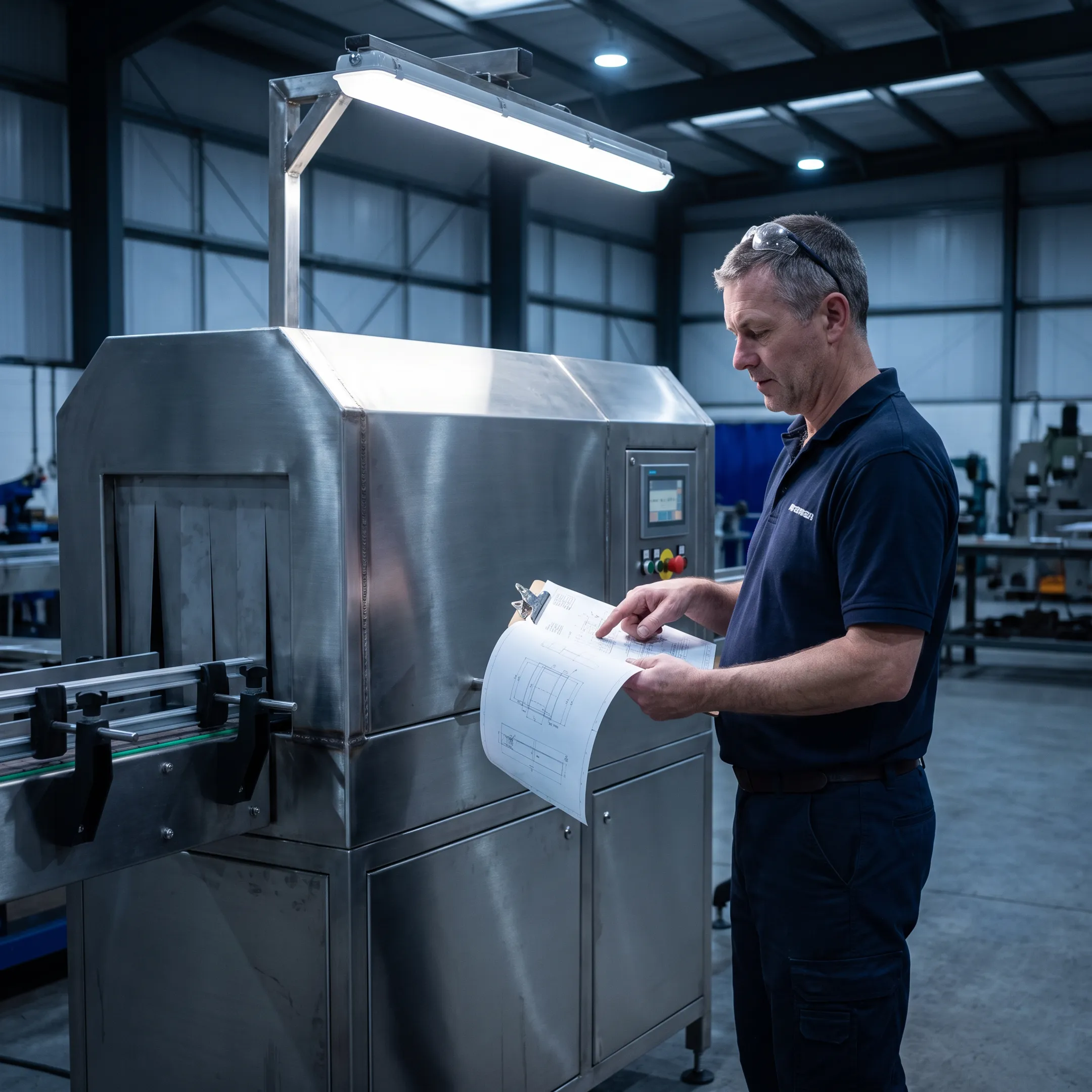 Engineer reviewing a custom industrial fabrication project