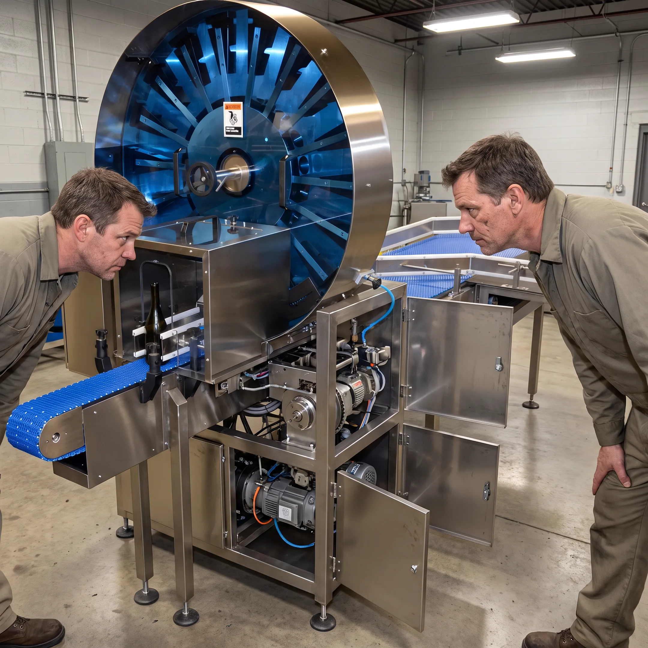 Custom container-handling equipment being fabricated by engineers