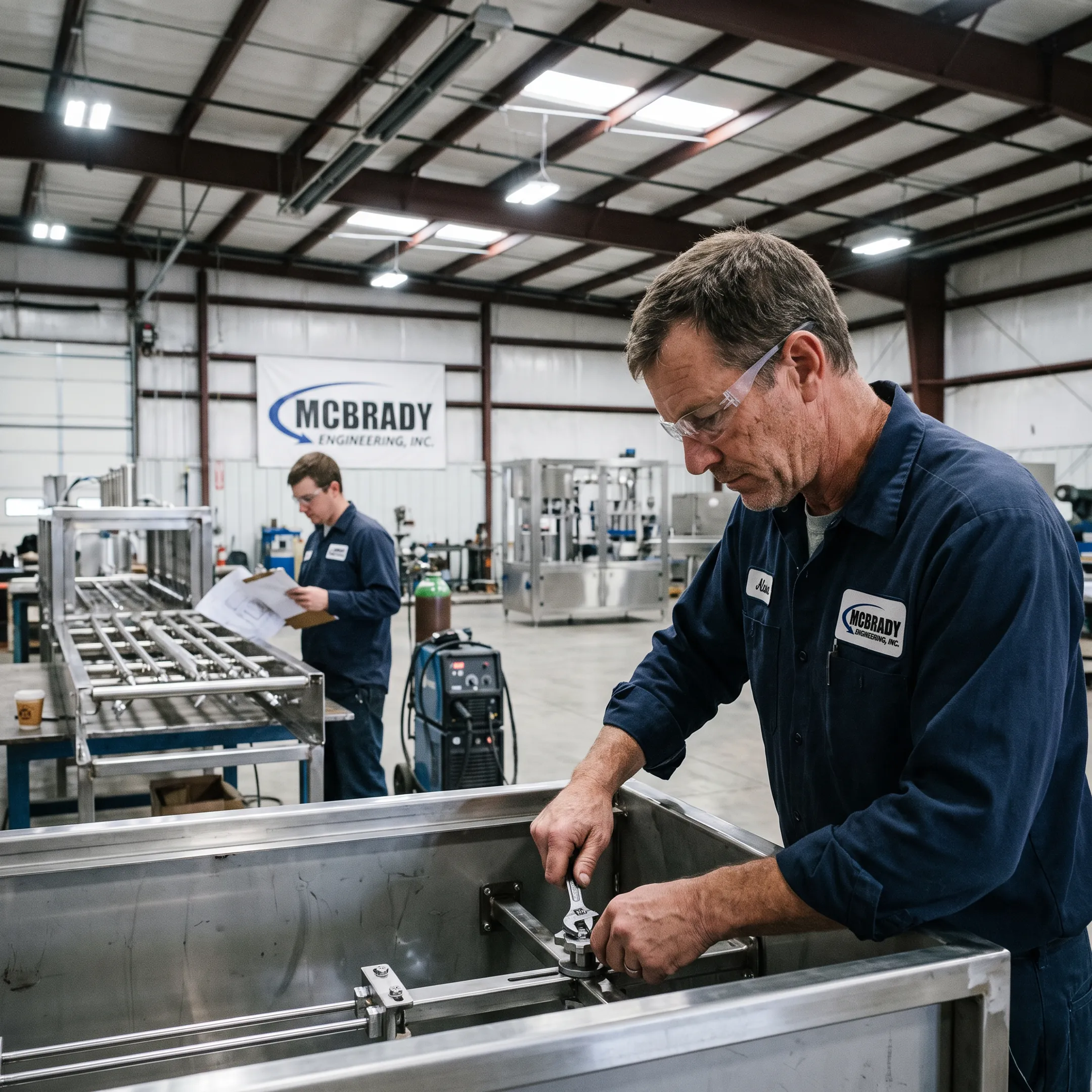 Custom packaging equipment being fabricated by engineering specialists