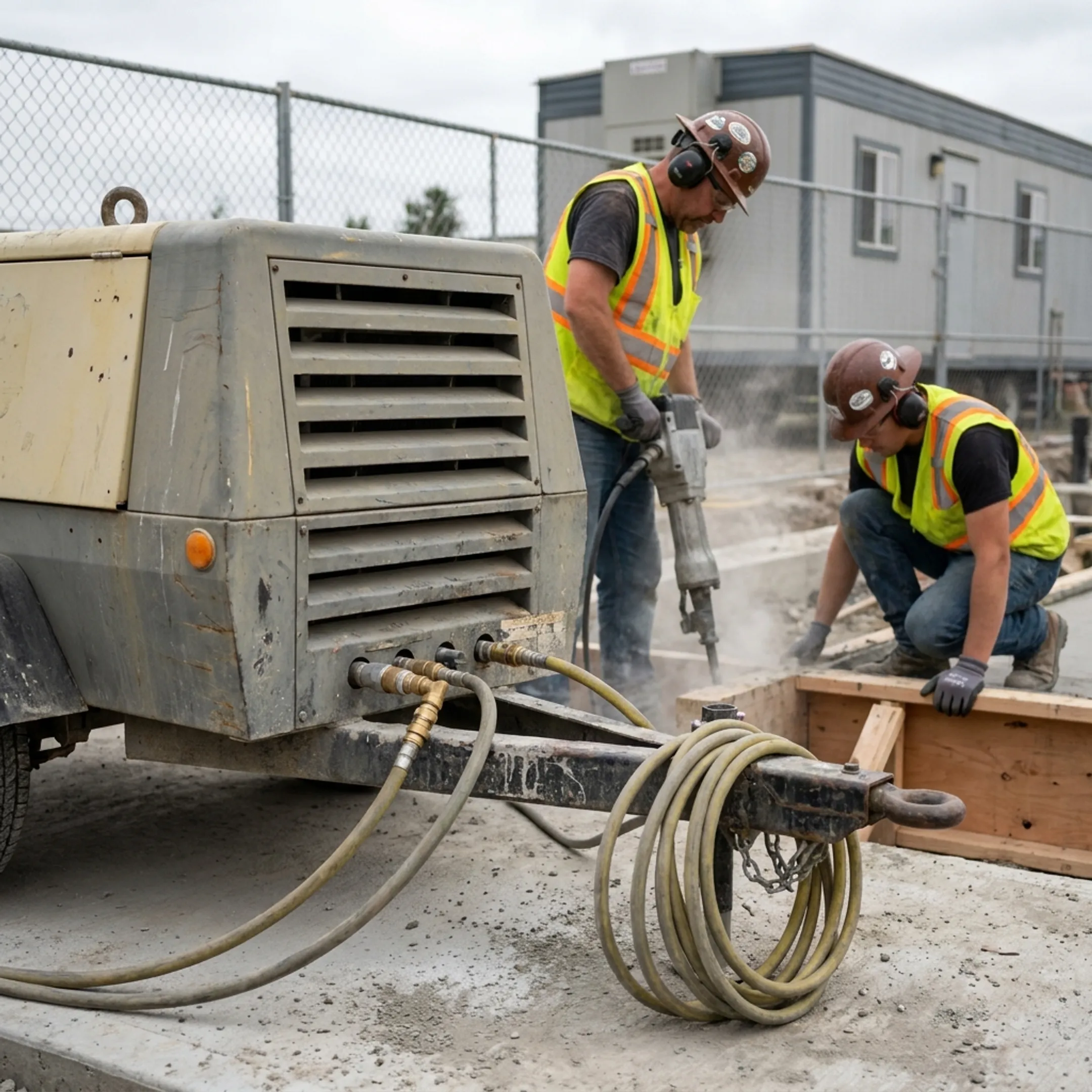 Concrete contractors operating pneumatic tools